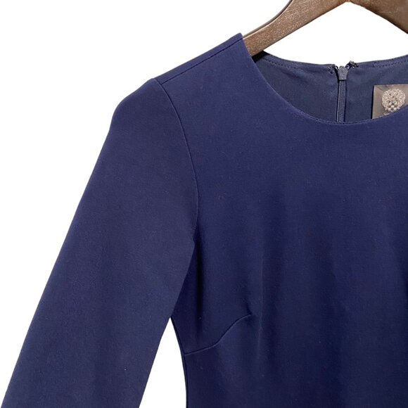 Vince Camuto Asymmetrical Indigo Blue Long Sleeve Raw Hem Dress - 4 - Picture 4 of 5